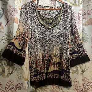 Purple leopard print blouse with built in necklace